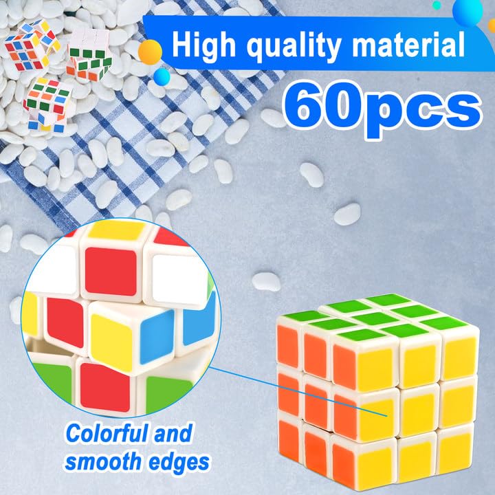 Goldge 60 Mini Cube Puzzles, 1.18In 3X3, Fun Party Favors For Kids - School Rewards & Classroom Prizes, Perfect For Birthdays, E