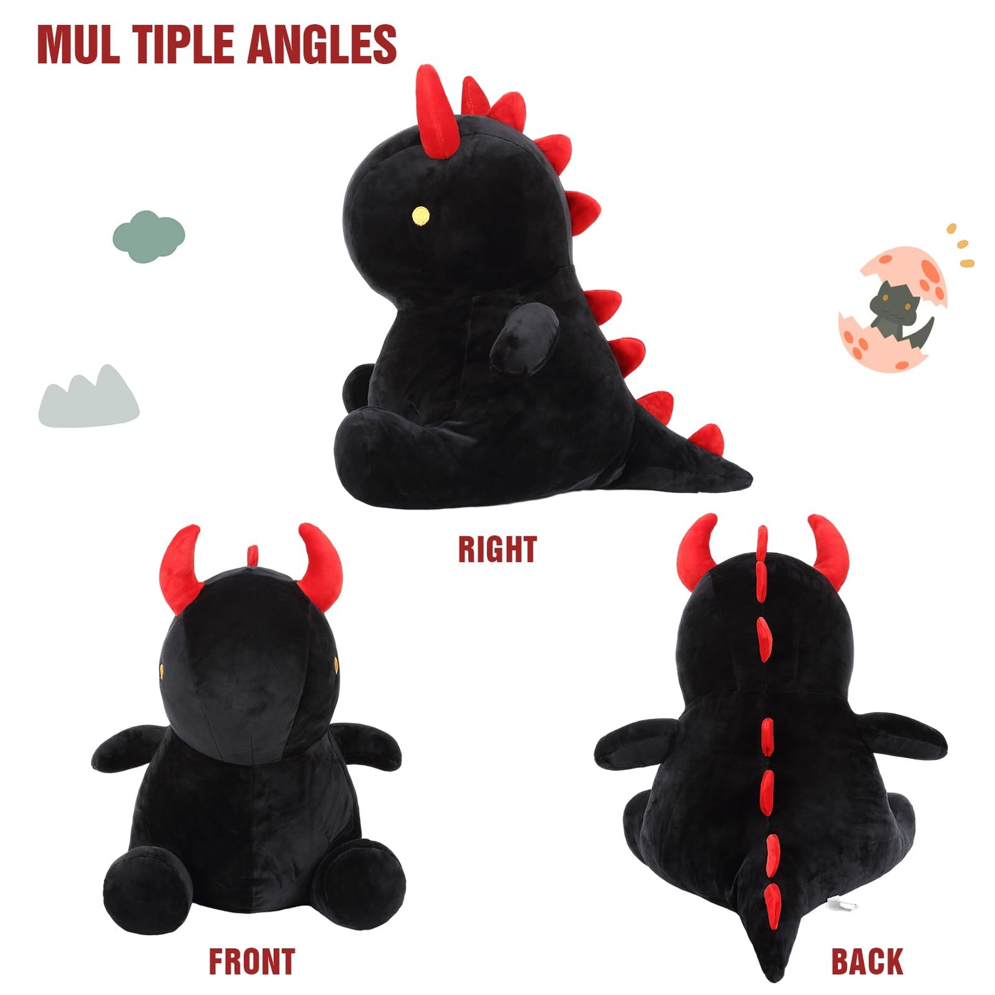 Ditucu Cute Dinosaur Plush 16 Inch Large Dino Stuffed Animals Plushies Toys Super Soft Dolls Birthday Gifts For Kids Girls Boys Black