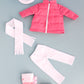 Dreamworld Collections Parisian Adventure - 5 Piece Outfit - Pink Coat, White Beret, Scarf, Leggings And Pink Boots - Clothes Fi