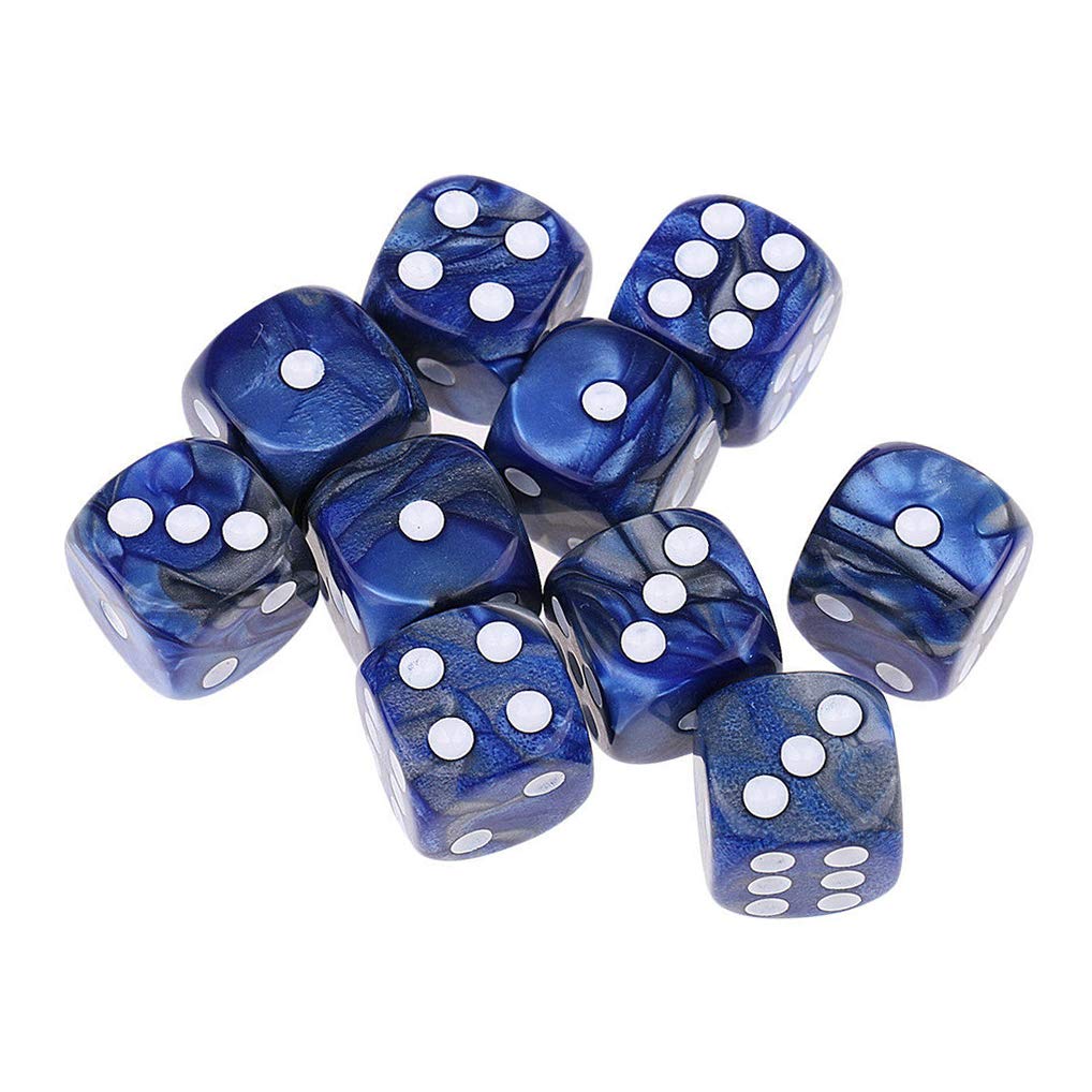 Yiotfandoll 10PCS Polyhedral Dice D6 Dice 16mm Acrylic Dice Game Dice for RPG MTG DND Dice Table Games (Blue Silver)