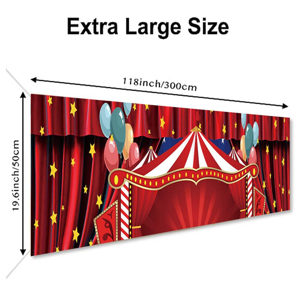 Dotooma 118 X 20 Inches Red Circus Carnival Yard Banner Sign Red Tent Star Balloon Banner Children Circus Theme Birthday Party C