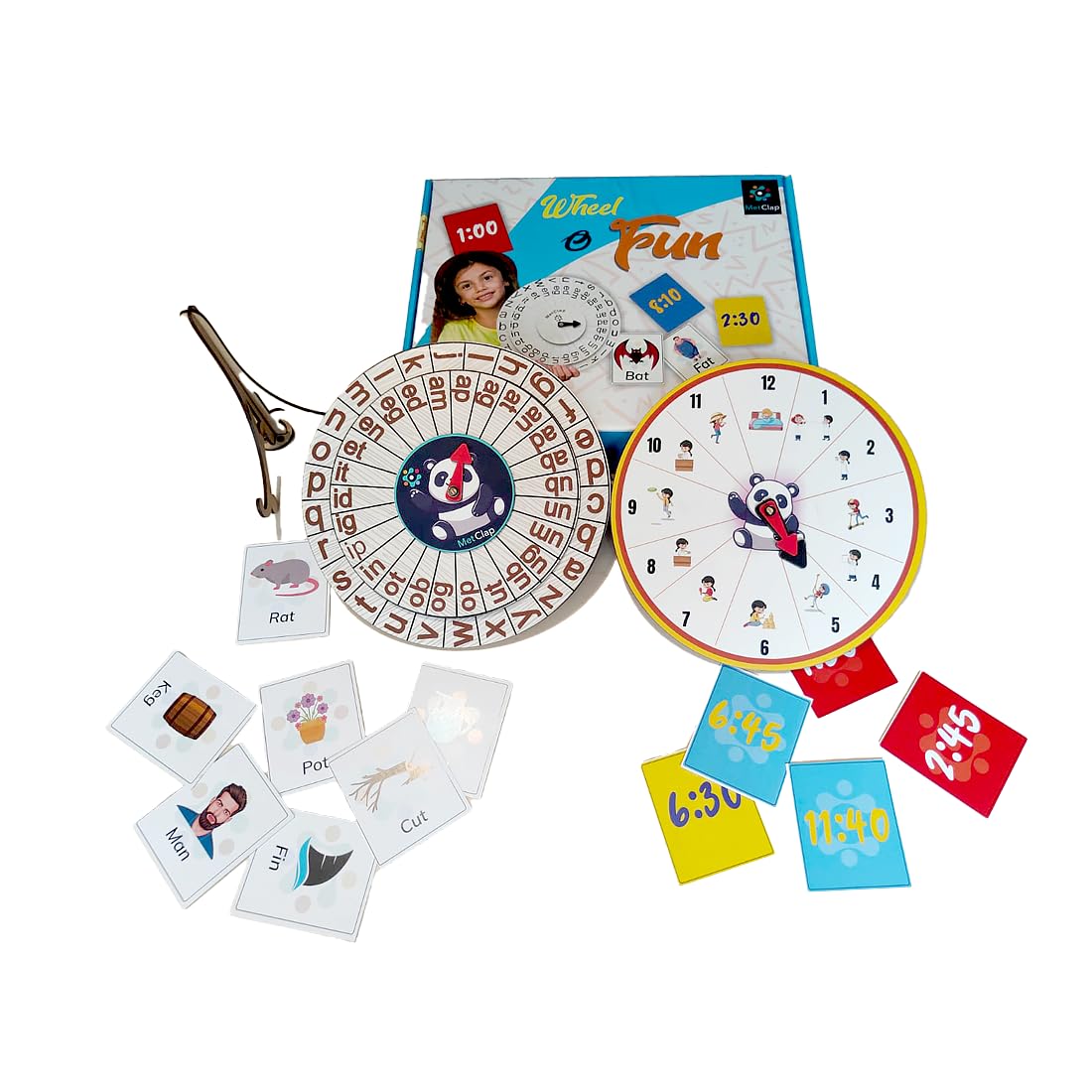 Metclap Wheel Of Fun  Cvc Word And Time Learning Toy For Kids Including 30 Flash Cards | Stem Educational Toys For 3+ Years Boy