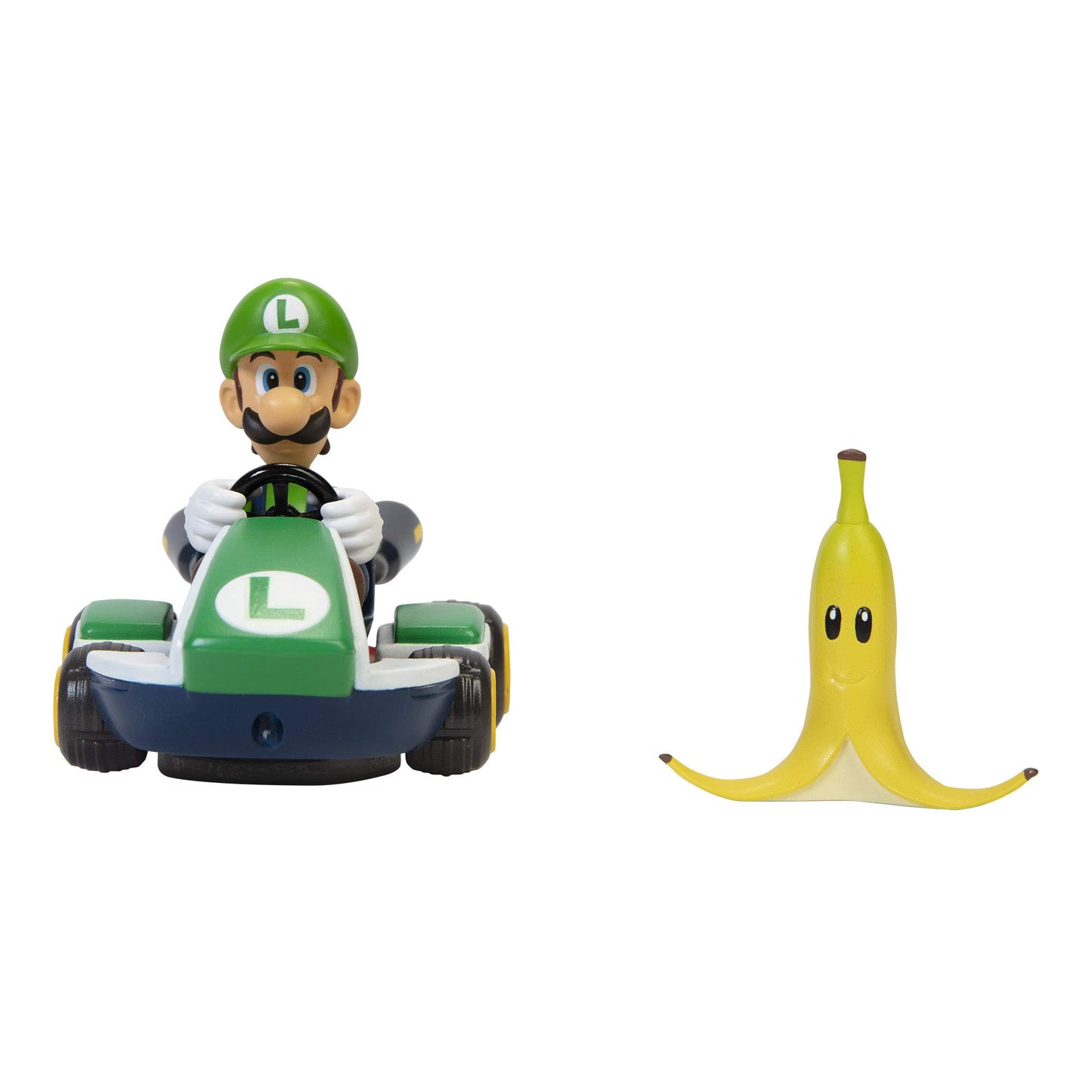 Super Mario Luigi Racer Vehicle - 360 Spins, Wind Up, 2.5" Action Figure, Medium, Plastic