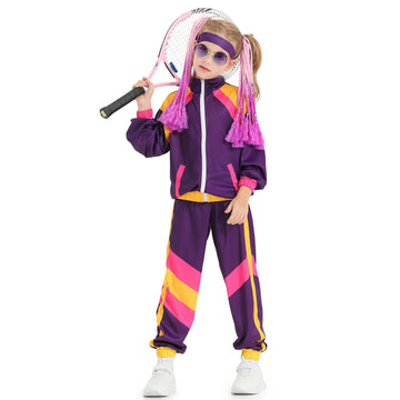Nenahot Kids 80s Tracksuit Hip Hop Costume Retro Sportswear Sets 80s Colorblock Jacket Outfits for Boys Girls
