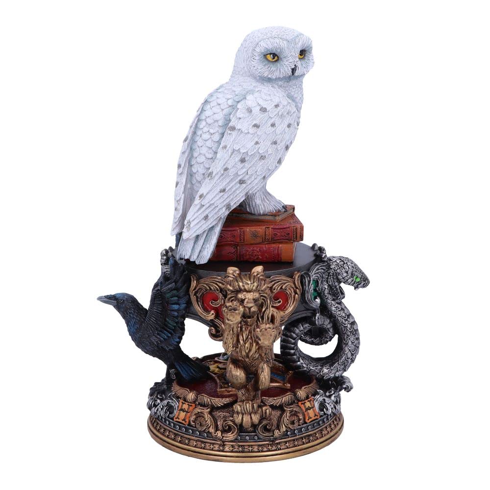 Nemesis Now Harry Potter Hedwig Figurine, Collectible Resin Owl Statue With Howarts House Emblems And Books, And Home Decor For Harry Potter Fans