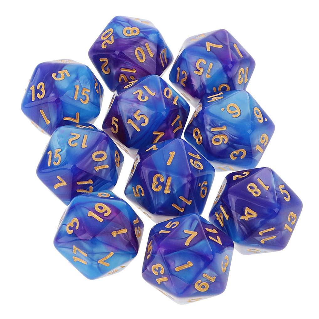 Yiotfandoll 10PCS Polyhedral Dice D20 Dice 20mm Acrylic 20 Sided Dice Game Dice for RPG MTG DND Dice Table Games (Blue Purple)
