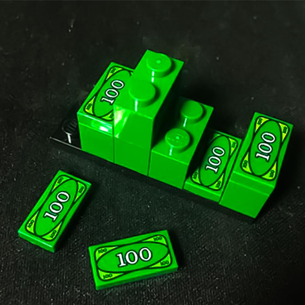 100Pcs 1X2 Tile 100 Dollar Bill Bank Cash Minifigure, Green Money Tile Accessories For Building, Compatible With Lego Creative B