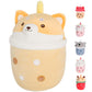 MMguai 14 inch Cute Big Boba Tea Shiba Inu Dog Plush Soft Hugging Pillow,Large Corgi Brown Pearl Milk Tea Stuffed Animals Toy Do