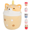 MMguai 14 inch Cute Big Boba Tea Shiba Inu Dog Plush Soft Hugging Pillow,Large Corgi Brown Pearl Milk Tea Stuffed Animals Toy Do