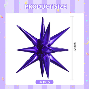Toniful 4 Pcs 22Inch 4D Dark Purple Explosion Star Mylar Balloons 14Point Purple Star Balloons For Party Backdrop Christmas,New