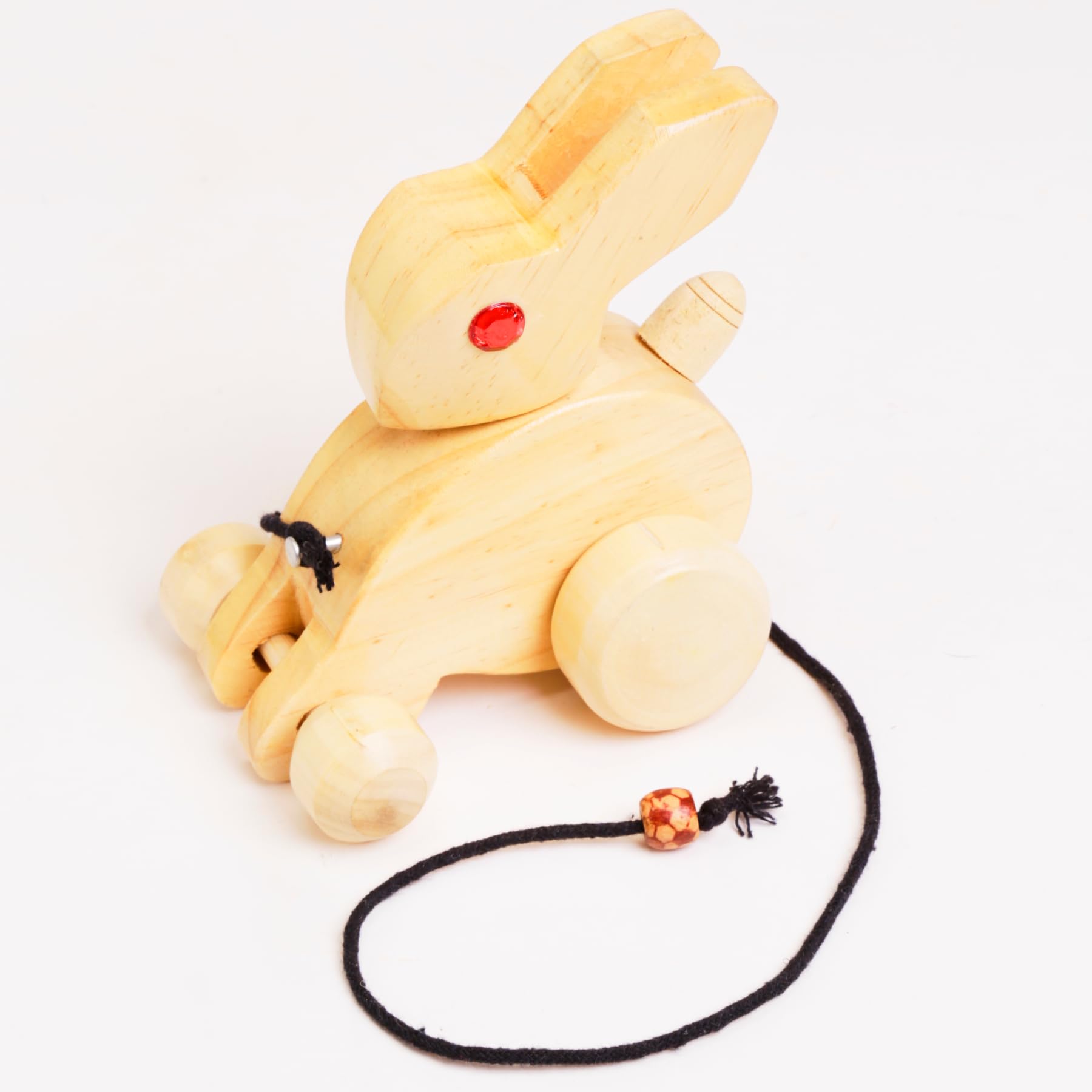 Saras Aajeevika Handcrafted Wooden Rabbit Pull Along Toys With Attached String For 1 Year & Above Kids Montessori Educational Ga