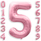 40 Inch Pink Number 5 Balloons, Large 5 Balloon Number Pink Foil Number Balloons, Light Pink 5th Mylar Birthday Balloons for Gir
