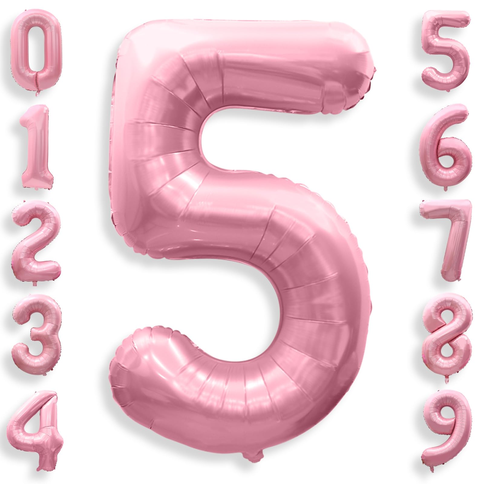 40 Inch Pink Number 5 Balloons, Large 5 Balloon Number Pink Foil Number Balloons, Light Pink 5th Mylar Birthday Balloons for Gir
