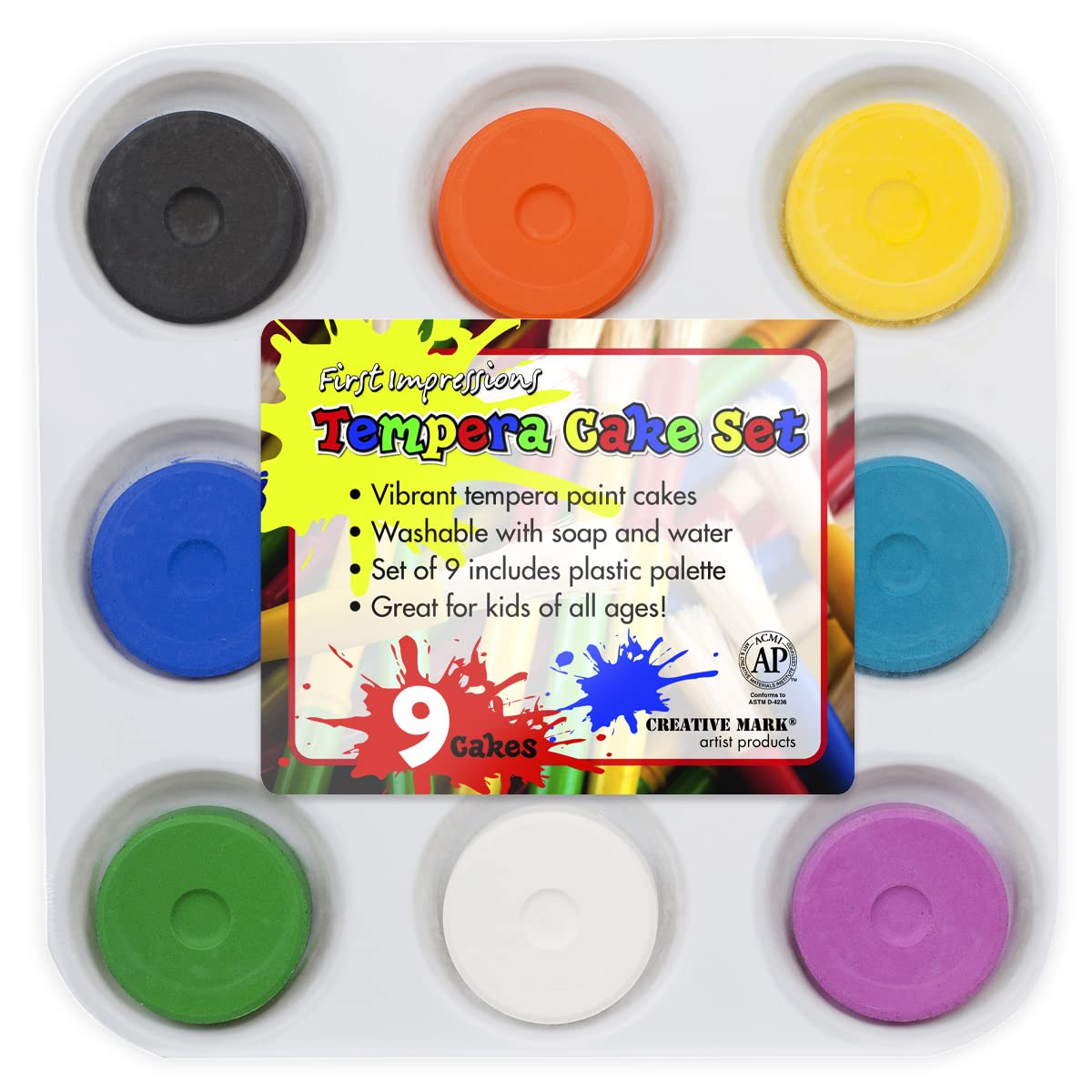 Tempera Paint Set for Kids - WASHABLE Childrens Non-Toxic Tempera Paint Cakes with Palette Clean with Just Soap & Water