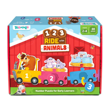 Bloomingo 123 Ride With Animals : Hands-On Counting, Number Recognition & Early Math For Kids | 50+ Engaging Pieces, Flashcards 
