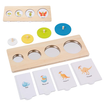 Montessori Wooden Circle Puzzle With Knob,Montessori Toys For 12-18 Months-Mirror Peekaboo Peg Board With 32 Cards For 8 Life Cy
