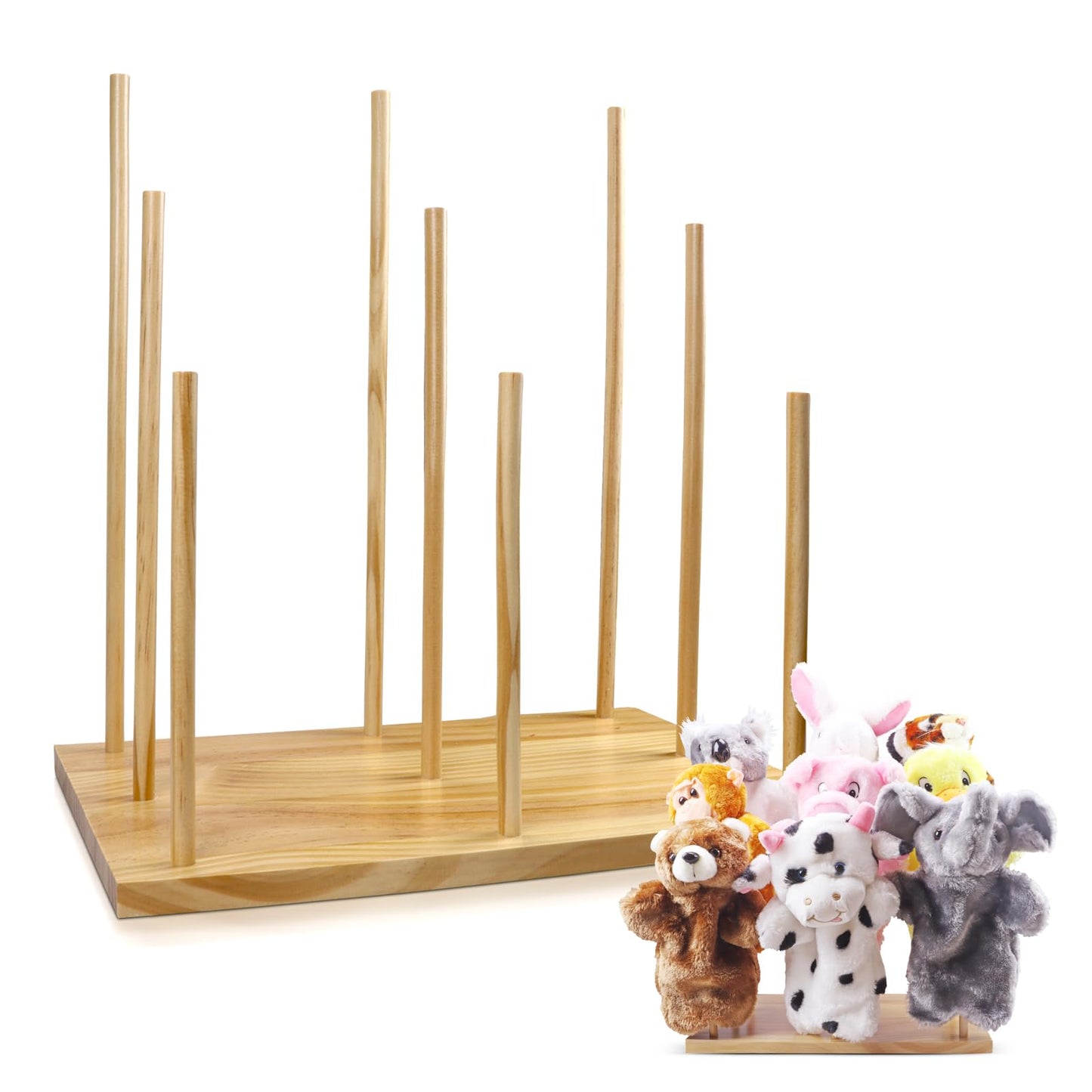 Ouvibor Wooden Puppet Stand  Education Wooden Puppet Tree Store and Display Doll Holder Anti Crush Storage  Holds 9 Hand Puppets-New