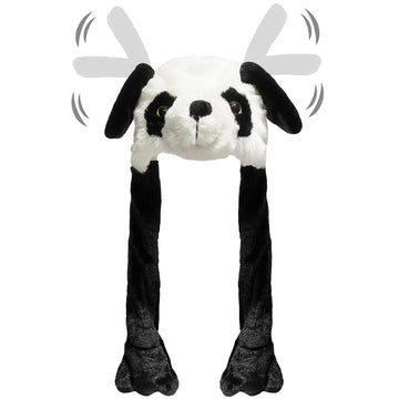 Ear Moving Jumping Hats Animal Plush Earflaps Movable dancing Ear Hat Cap for Halloween Easter Christmas Novelty Party(Panda)