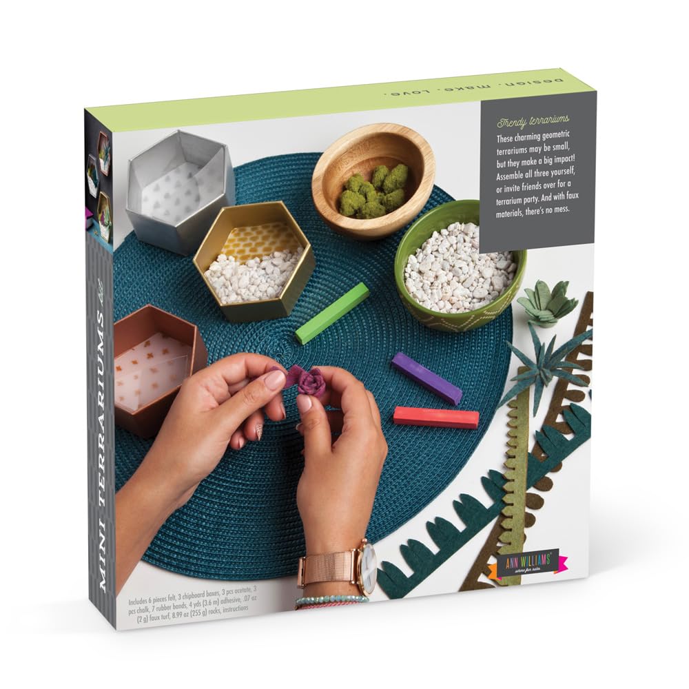 Craft Crush - Mini Plants Terrariums Easy Fun Arts and Craft Kit - Make 3 Charming Faux Terrariums! - For Ages 13 and Up