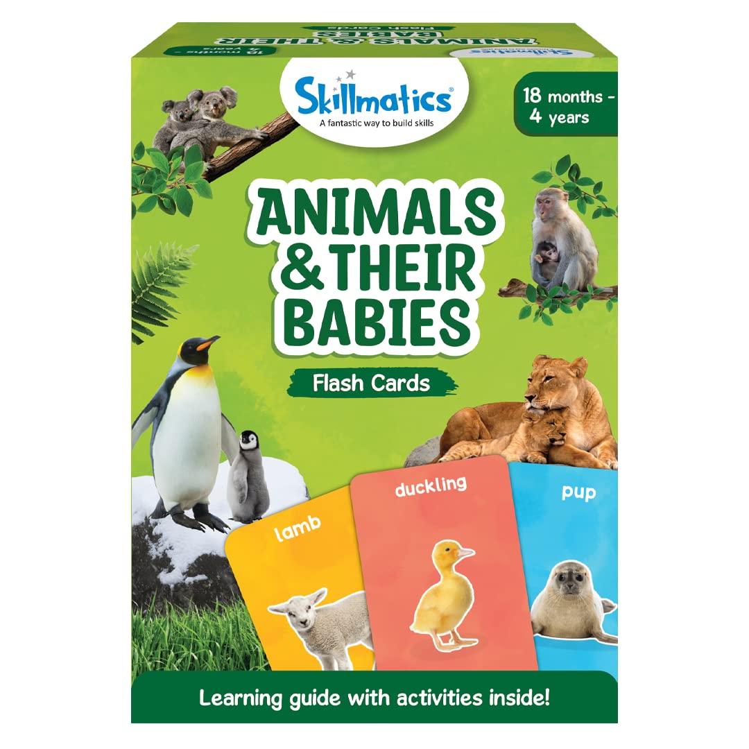 Skillmatics Thick Flash Cards For Toddlers - Animals & Their Babies, 3 In 1 Educational Game, Gifts, Includes Learning Activitie