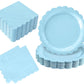 50 Pcs Light Blue Plates and Napkins Party Supplies - Blue Disposable Scalloped Paper Plates & Napkins for Baby Shower, Wedding,