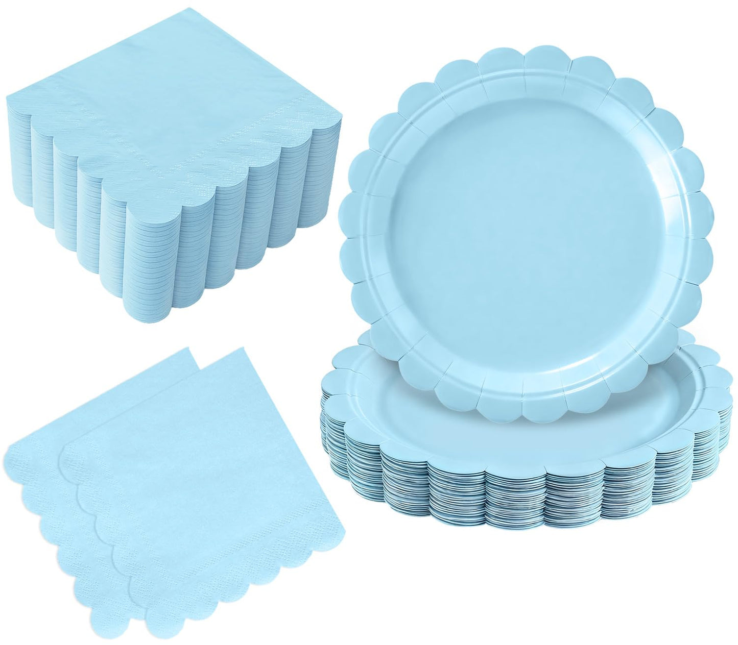50 Pcs Light Blue Plates and Napkins Party Supplies - Blue Disposable Scalloped Paper Plates & Napkins for Baby Shower, Wedding,