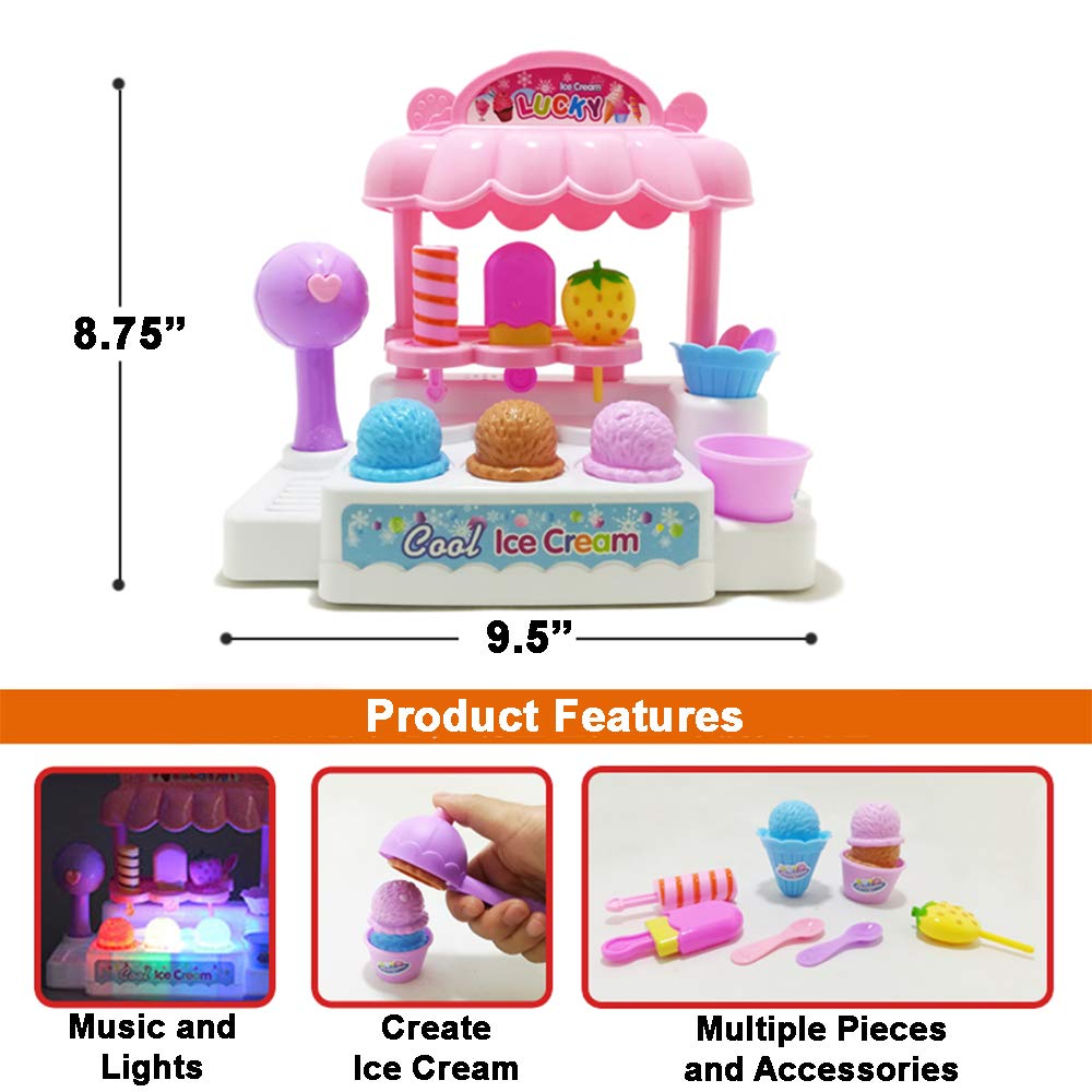 Ice Cream Store Mini Cash Register With Pretend Play Desserts, Working Scanner, Calculator, Microphone, Money And Credit Card