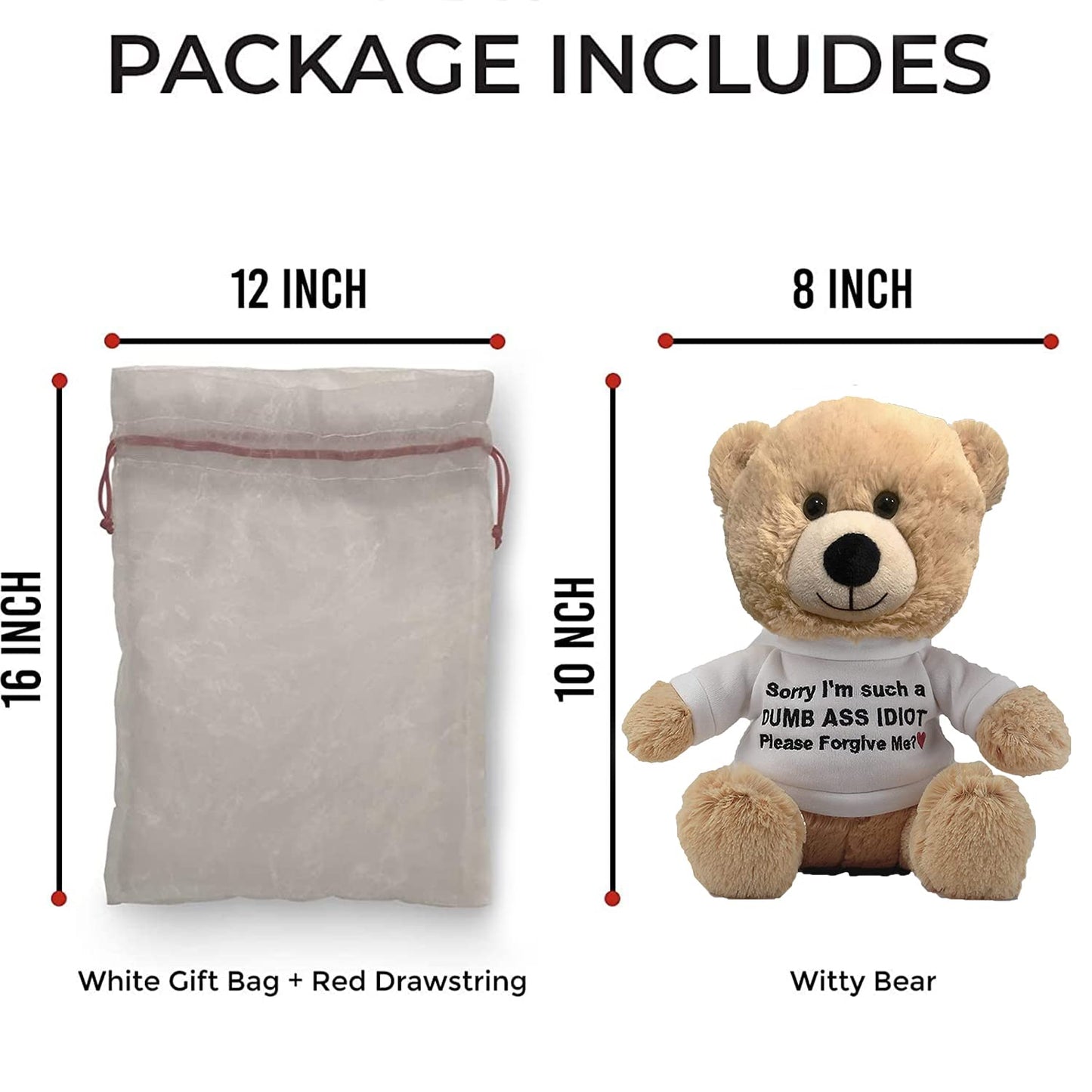 Witty Enterprise 10 Beige Teddy Bear with Gift Bag - Funny Apology Plush for Girlfriend, Boyfriend, Best Friend