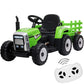 Kids Ride On Tractor With Green Trailer & Remote Control, 12V Toddler Battery Powered Electric Vehicle With Slow Start 7Led Head