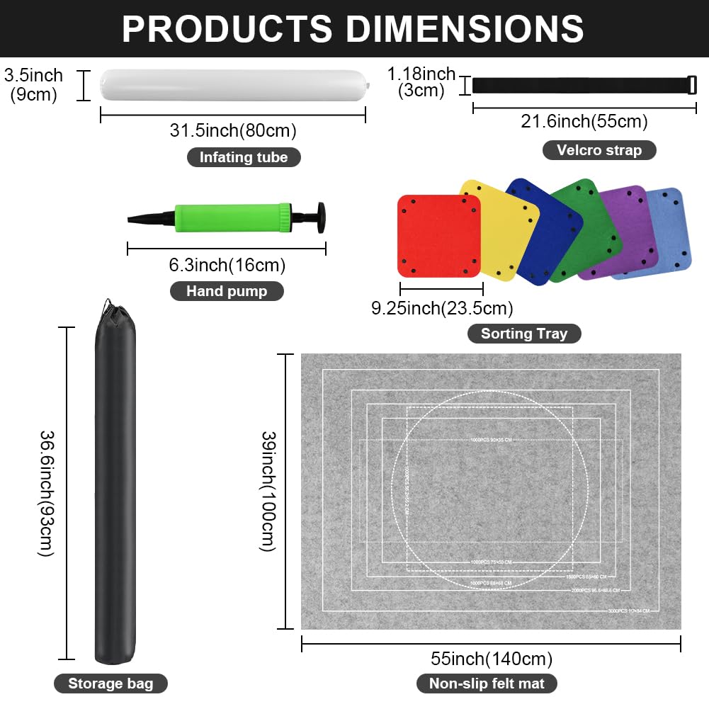 Ainiv Jigsaw Puzzle Mat Roll Up 3000 Pieces  55 x 39 Portable Felt Puzzles Board with 6 Sorting Trays & Travel Storage Bag  Jigsaw Saver Pad Keeper for mature-themeds Teens  Gray