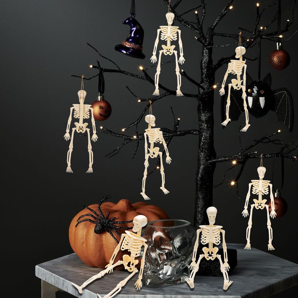 Dulefun 8Pcs Skeletons Halloween Decorations 6 Inch Small Skeletons Figurines Mini Skeletons For Halloween Indoor Outdoor Gravey