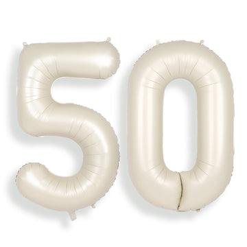 Suwen 40 Inch Large Cream White 50 Balloon Numbers Big Foil Helium Number Balloons 0-9 Jumbo Happy 50Th Mylar Birthday Party Dec