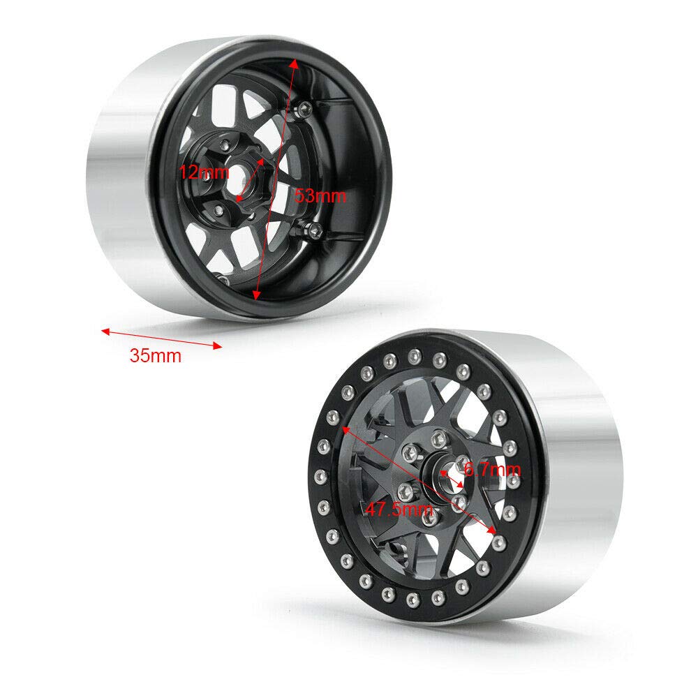 4PCS 2.2'' RC Aluminum Beadlock Wheels w/Hubs For 1/10 RC Axial Wraith RR10 YETI SCX10 D90 TRX4 CC01 (Titanium)