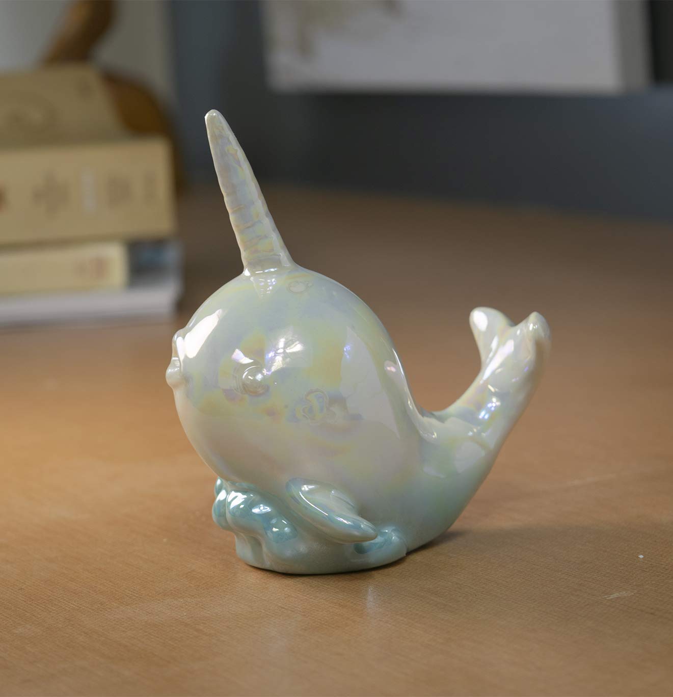 Sea Creations Ceramic Narwhal Figurine Teal And White 5'' Perfect For Any Room Decor