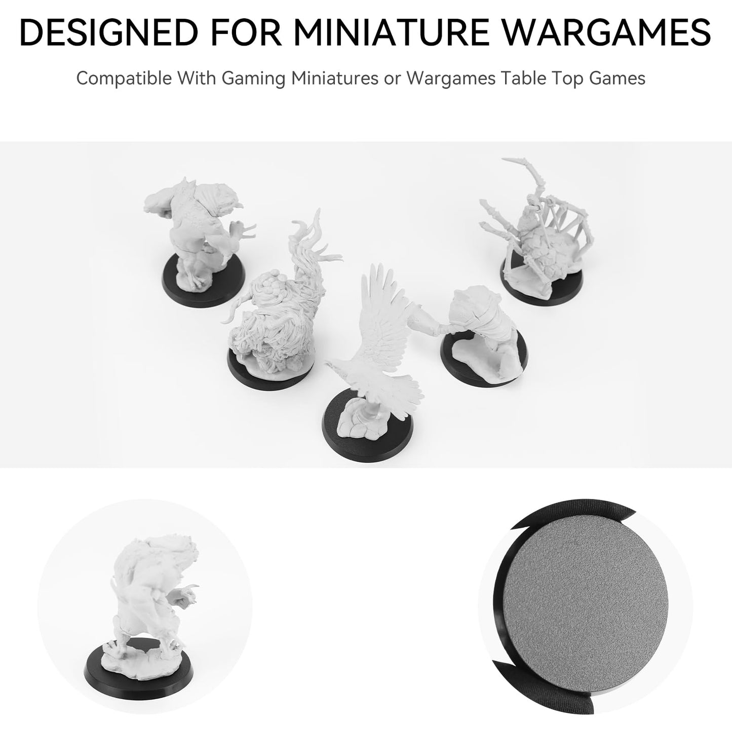 TITAWU 60PCS Miniature Bases+60PCS Adhesive, 50mm/1.97inch Textured Plastic Black Round Model Base for Gaming Miniatures or Warg
