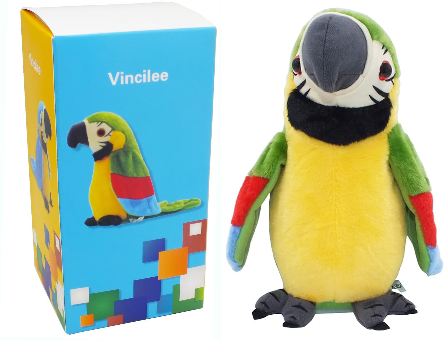 Vincilee Talking Parrot Repeat What You Say Mimicry Pet Toy Plush Interactive Toys Buddy Parrot for Children Gift 4.3 x 8.7inches(Green)