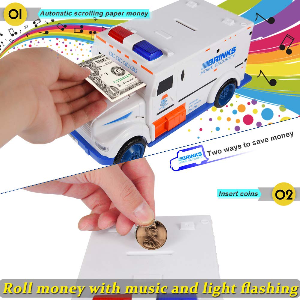 Yoego Kids Money Bank, Electronic Piggy Banks, Great Gift Toy For Kids Children, Cool Armored Car Bank Password Coin Bank, Perfect Toy Gifts For Boys Girls (White)