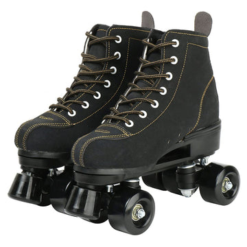 Xudrez Cowhide Roller Skates For Women And Men High-Top Shoes Double-Row Design,Adjustable Classic Premium Roller Skates (Black,
