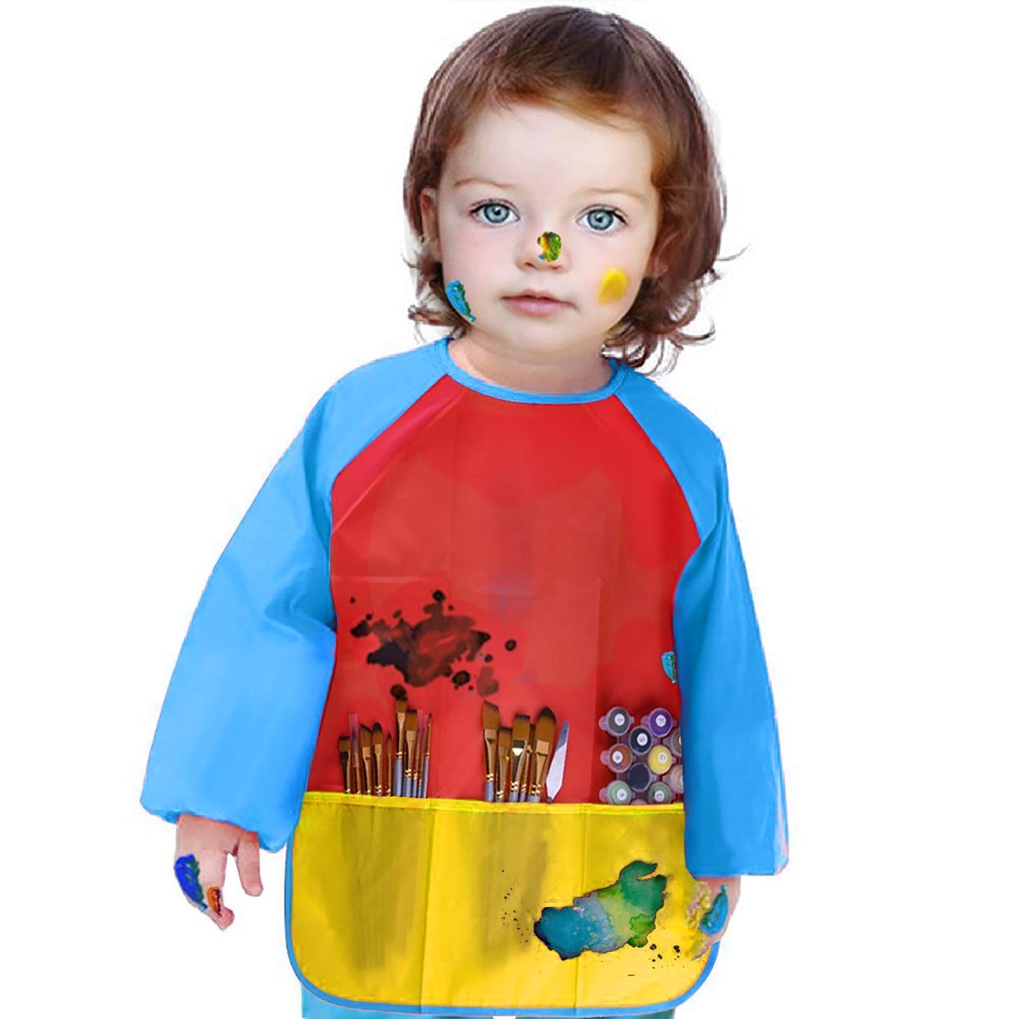 Bassion 2 Pack Kids Art Smocks Toddler Smock Waterproof Artist Painting Aprons Long Sleeve With 3 Pockets For Age 2-6 Years Gift