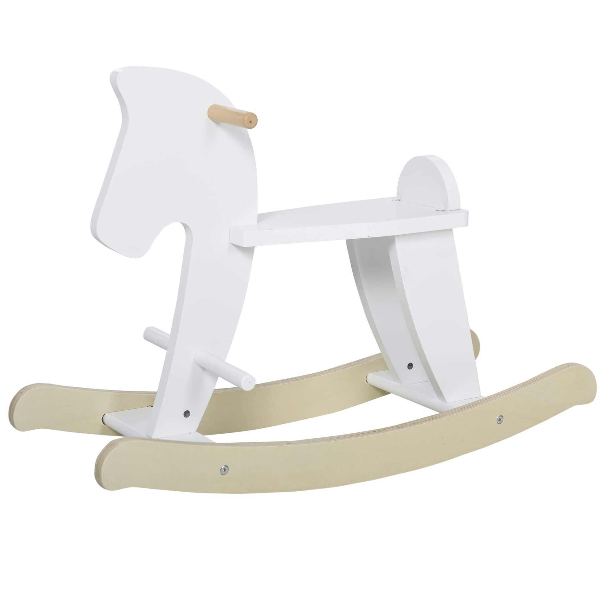 Qaba Wooden Rocking Horse Toddler Baby Ride-On Toys For Kids 1-3 Years With Classic Design & Solid Workmanship, White