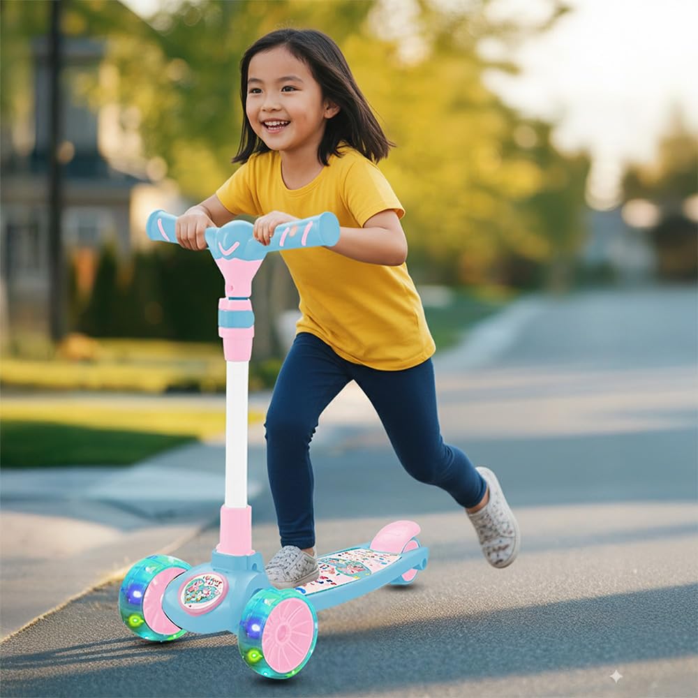 Staranddaisy X Peppa Pig Kick Scooter For Kids 3+ Years, Foldable Skate Scooter For Children Girls & Boys With 4 Level Height Ad