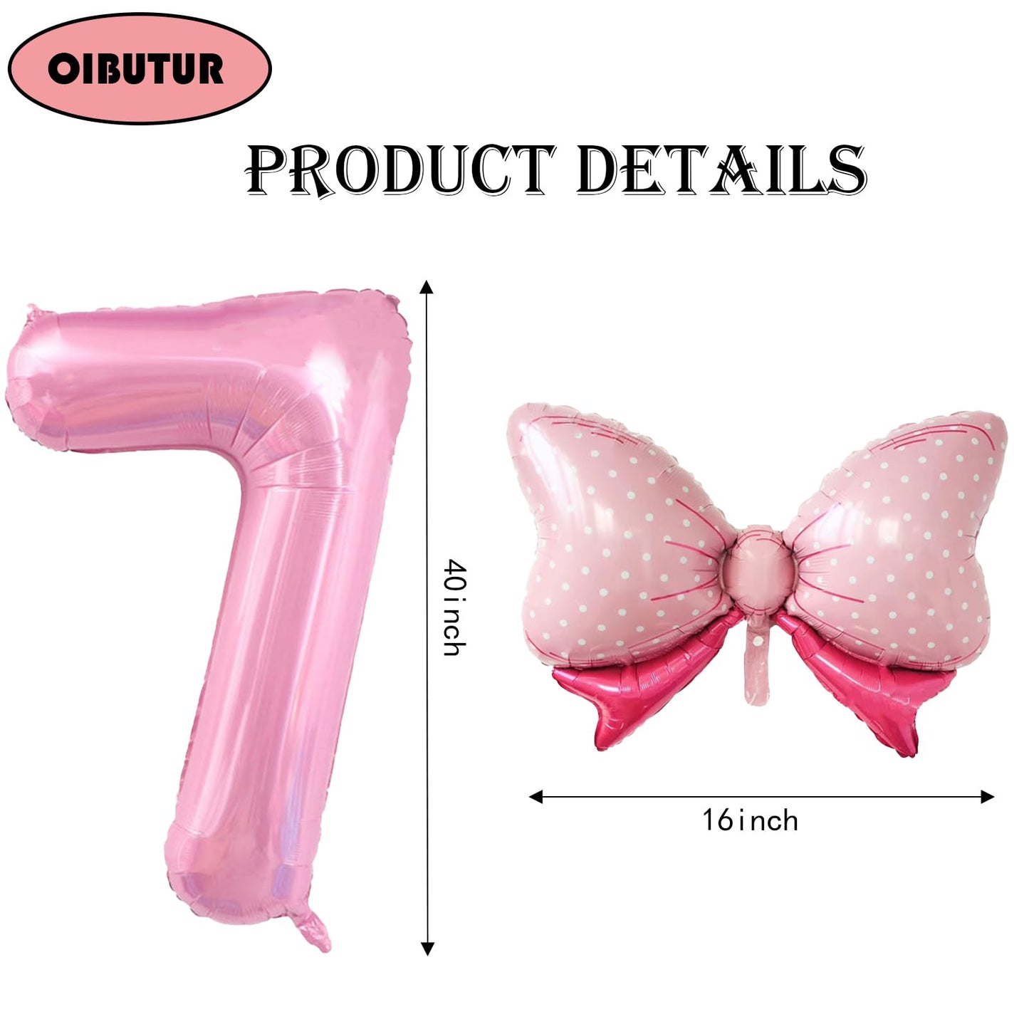 40 Inch Number 7 Balloon With Bow Pink Happy Birthday Jumbo Number Balloon For Girls Daughter Birthday Decorations Party Supplie