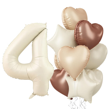 Cream 4 Balloons Decor, Beige Nude Apricot Brown Tan Foil Star Heart Balloons, 40'' White Sand Helium Neutral Number 4 Balloon S