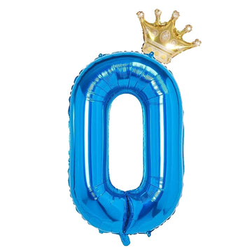 0 Number Balloon Blue 40 Inch Big Foil Crown Helium 0Th Balloons For 0 Year Old Boy Girl Birthday Party Decorations Wedding Anni