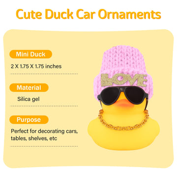 Wonuu Car Dashboard Rubber Ducks Saint Valentine'S Day Decorations, Christmas Eve Rubber Ducky For Car Ornament Cute Duck With L