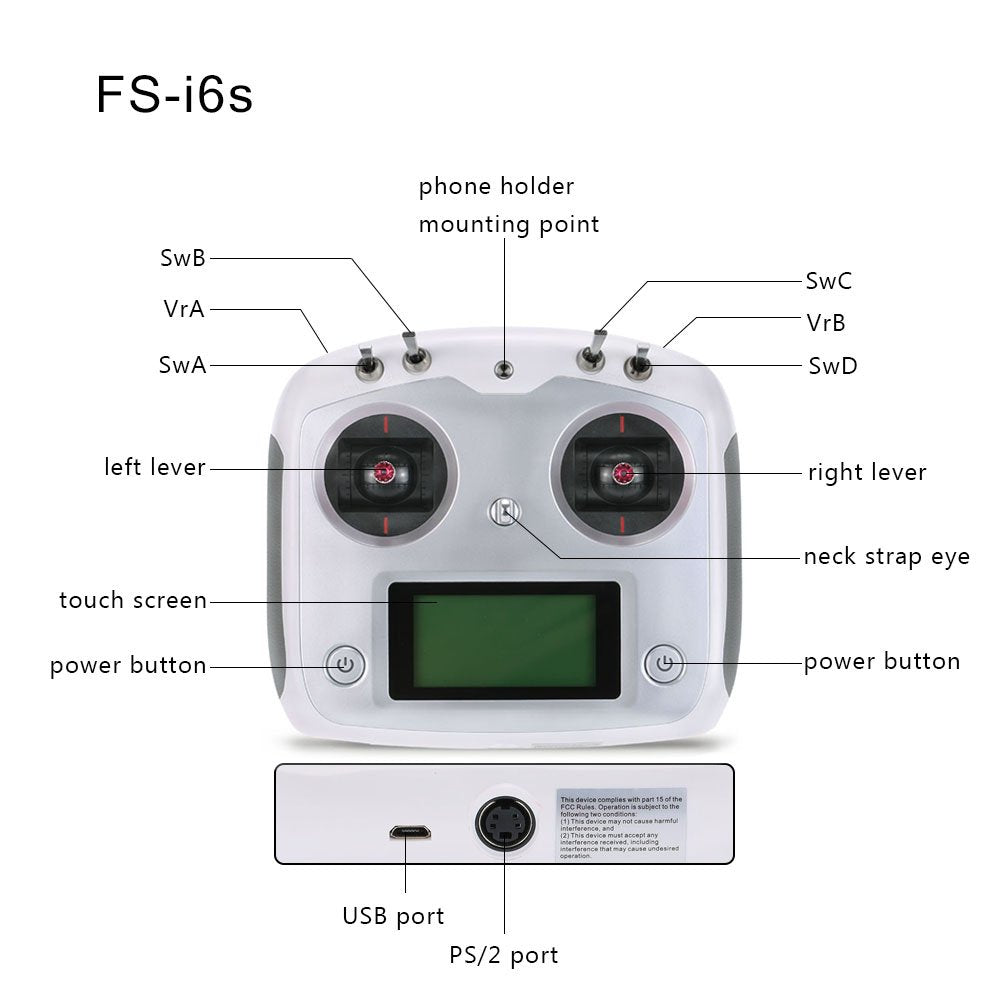 BODAJING Flysky FS-I6S 10ch 2.4G AFHDS 2A RC Transmitter Control w/ FS-iA6B Receiver for RC Drone Quadcopter