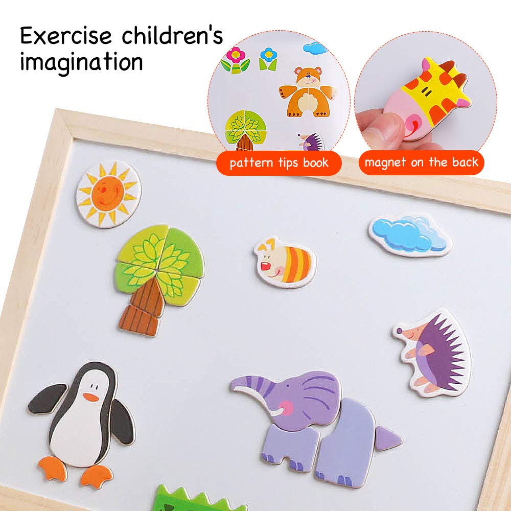 Skrtuan Educational Wooden Toys for Kids Toddlers Magnetic Puzzles Wooden Art Easel Double Side Learning Games Montessori Puzzle