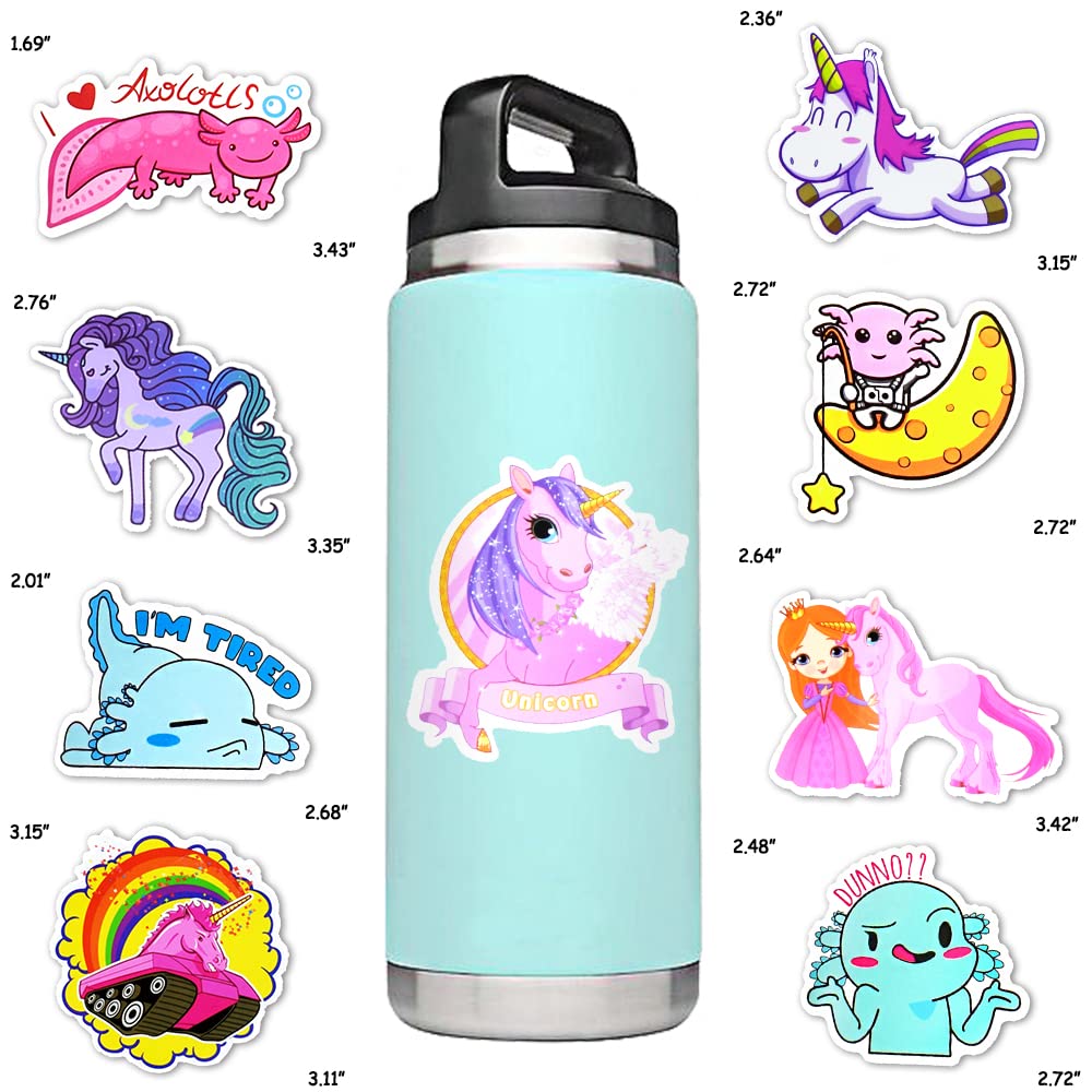 Susihi 80Pcs Cute Axolotl Stickers For Water Bottles Unicorn Stickers For Kids Girls Axolotl Waterproof Vinyl Stickers Bulk