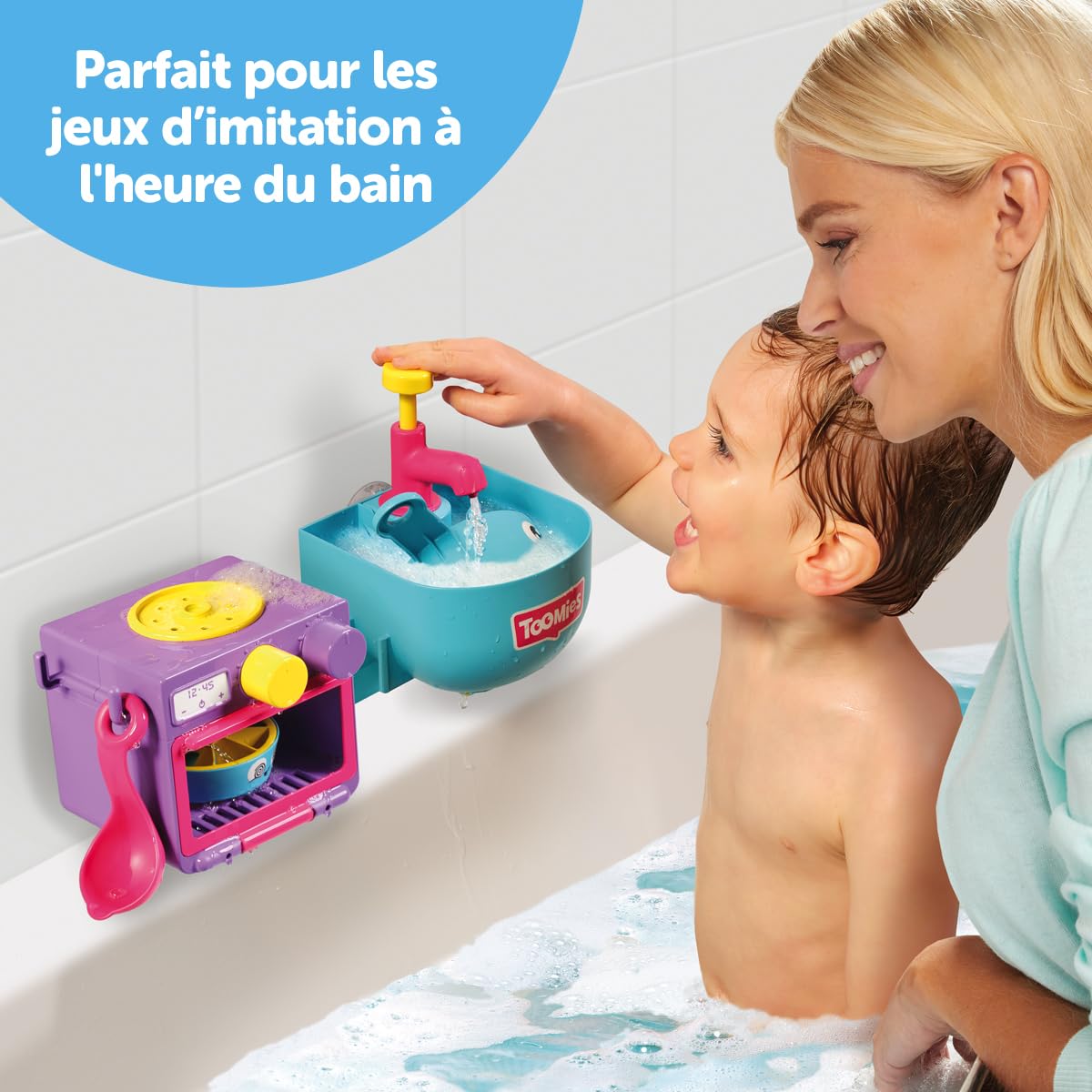 Toomies E73264 Bubble & Bake Bathtime, Bath Toddlers, Kitchen Themed Bubble Making Toy, 2 in 1 Set, Kids Water Play Suitable for