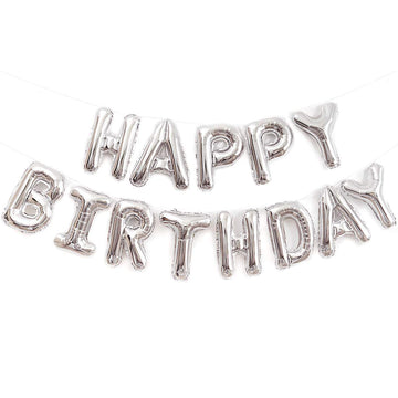 16 Inch Silver Happy Birthday Balloons Banner, Aluminum Foil Letters Happy Birthday Balloon For Birthday Decorations Party Suppl